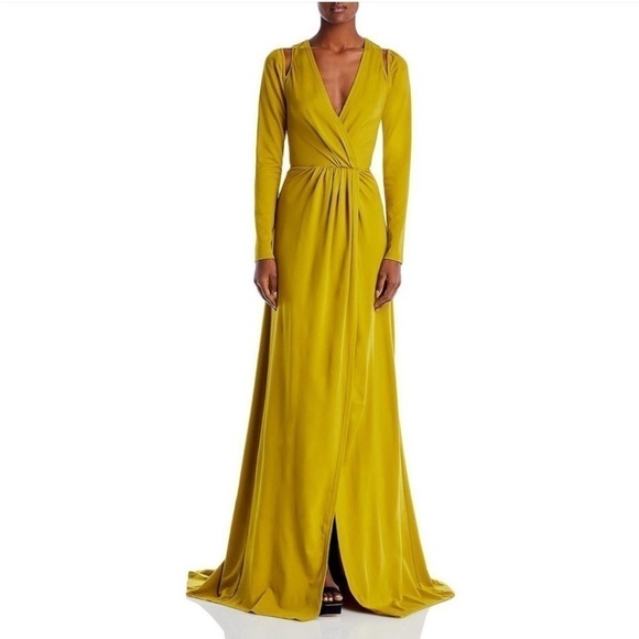 NWT YAURA Layo Cut Out Faux Wrap Gown Olive Size 10 - Picture 1 of 9